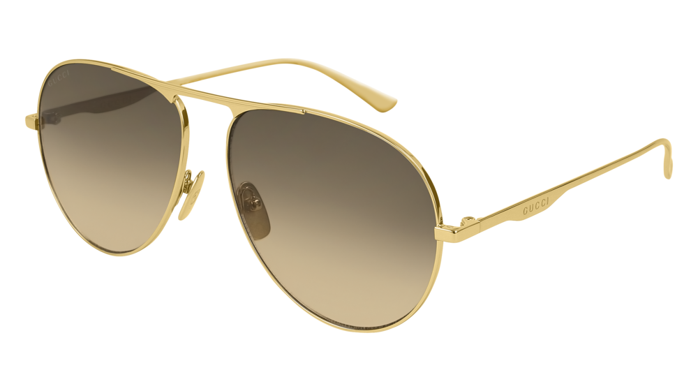 GUCCI GG0334S AVIATOR Sunglasses For Men  GG0334S-001 GOLD GOLD / BROWN SHINY 60-15-145