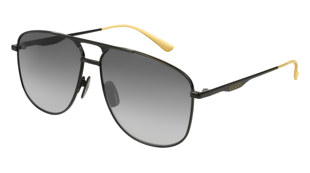 GUCCI GG0336S AVIATOR Sunglasses For Men  GG0336S-002 BLACK BLACK / GREY SHINY 60-13-145
