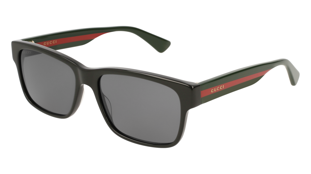 GUCCI GG0340S RECTANGULAR / SQUARE Sunglasses For Men  GG0340S-006 BLACK MULTICOLOR / GREY SHINY 58-17-150