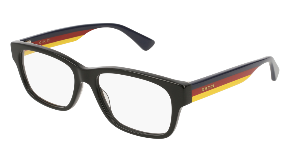 GUCCI GG0343O RECTANGULAR / SQUARE Eyeglasses For Men  GG0343O-009 BLACK MULTICOLOR / TRANSPARENT BLACK 57-18-150
