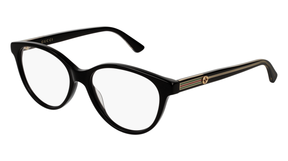 GUCCI GG0379O ROUND / OVAL Eyeglasses For Women  GG0379O-001 BLACK BLACK / TRANSPARENT SHINY 52-16-140