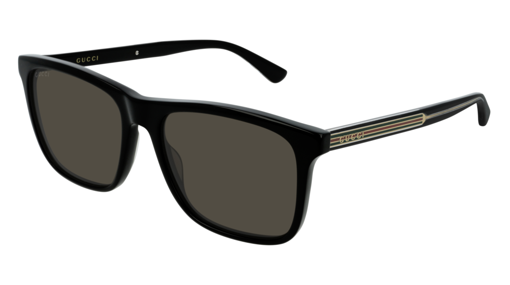 GUCCI GG0381S RECTANGULAR / SQUARE Sunglasses For Men  GG0381S-007 BLACK BLACK / GREY SHINY 57-18-145