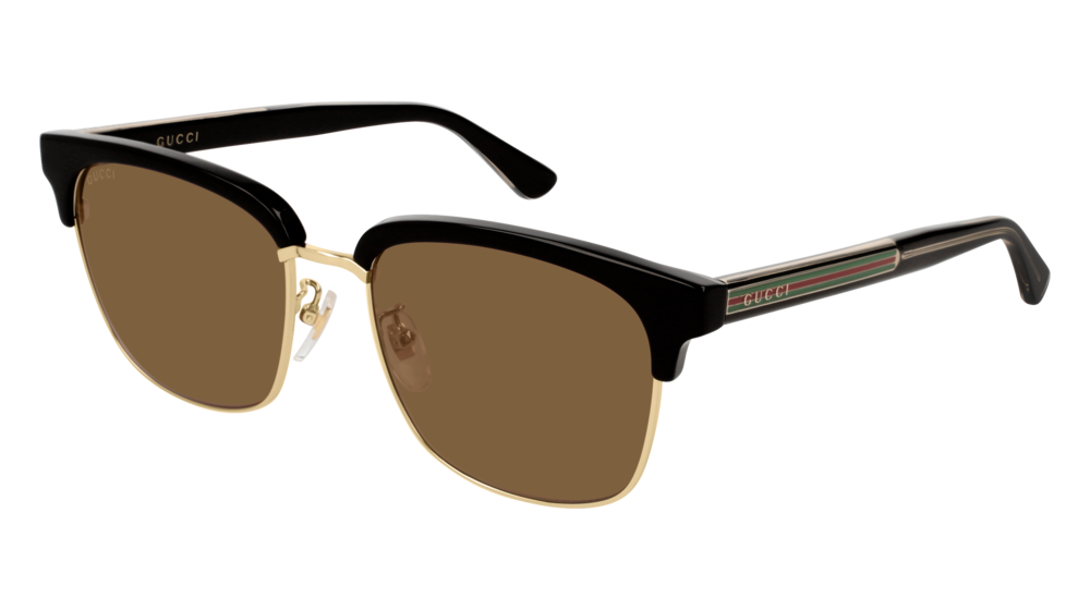 GUCCI GG0382S RECTANGULAR / SQUARE Sunglasses For Men  GG0382S-002 BLACK BLACK / BROWN GOLD 56-18-145