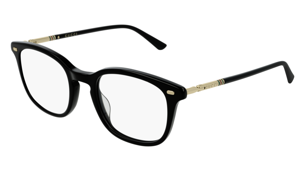 GUCCI GG0390O RECTANGULAR / SQUARE Eyeglasses For Men  GG0390O-001 BLACK GOLD / TRANSPARENT SHINY 50-21-140