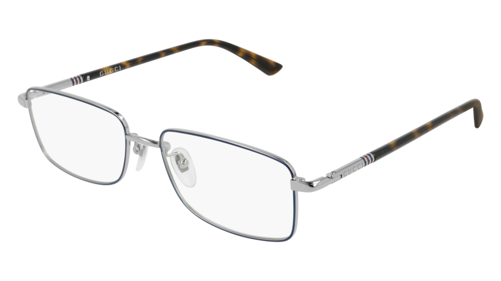 GUCCI GG0391O RECTANGULAR / SQUARE Eyeglasses For Men  GG0391O-008 BLUE HAVANA / TRANSPARENT SILVER 55-17-140