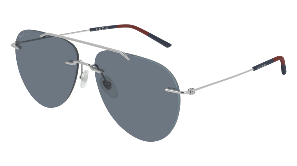 GUCCI GG0397S AVIATOR Sunglasses For Men  GG0397S-006 SILVER SILVER / BLUE SHINY 60-14-150