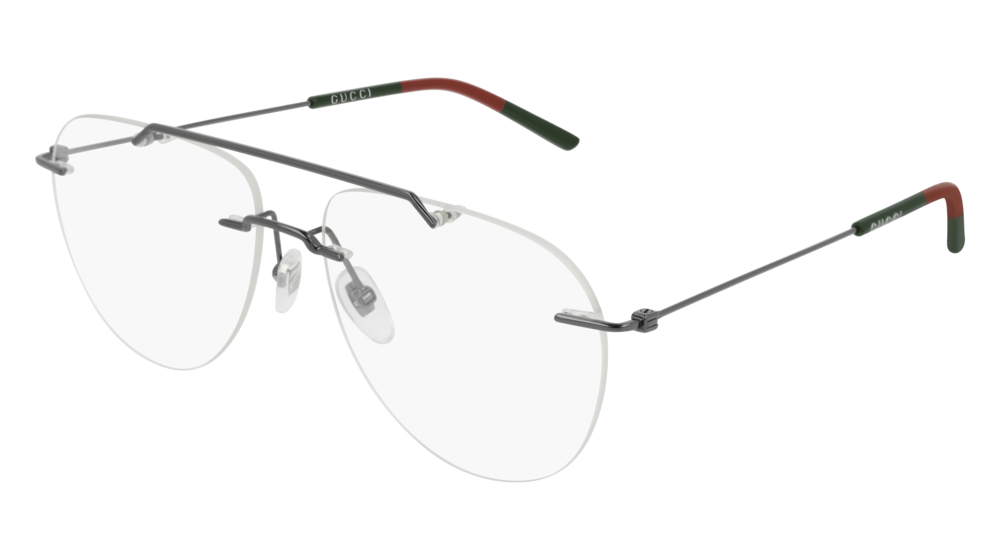 GUCCI GG0398O AVIATOR Eyeglasses For Men  GG0398O-001 RUTHENIUM RUTHENIUM / TRANSPARENT SHINY 58-15-150