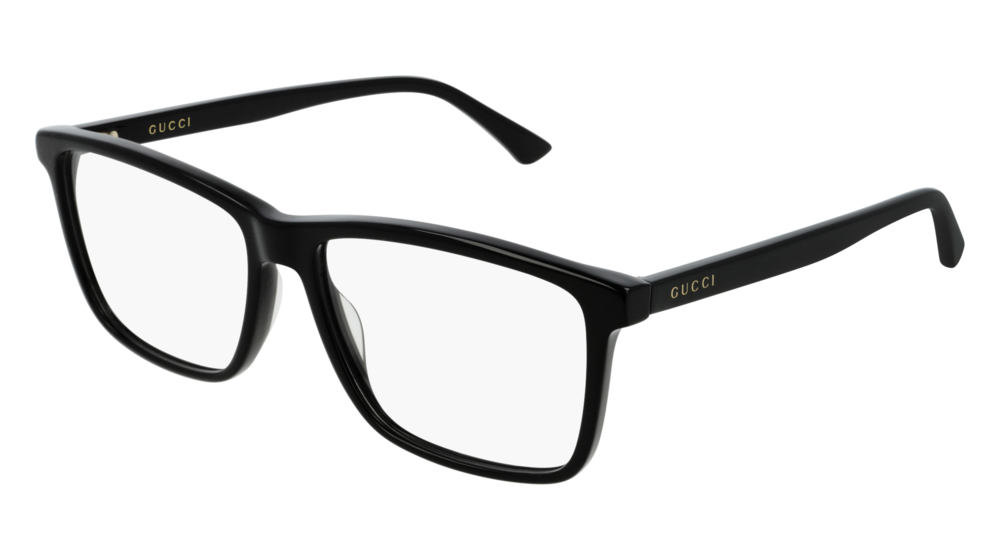 GUCCI GG0407O RECTANGULAR / SQUARE Eyeglasses For Men  GG0407O-005 BLACK BLACK / TRANSPARENT SHINY 57-16-145