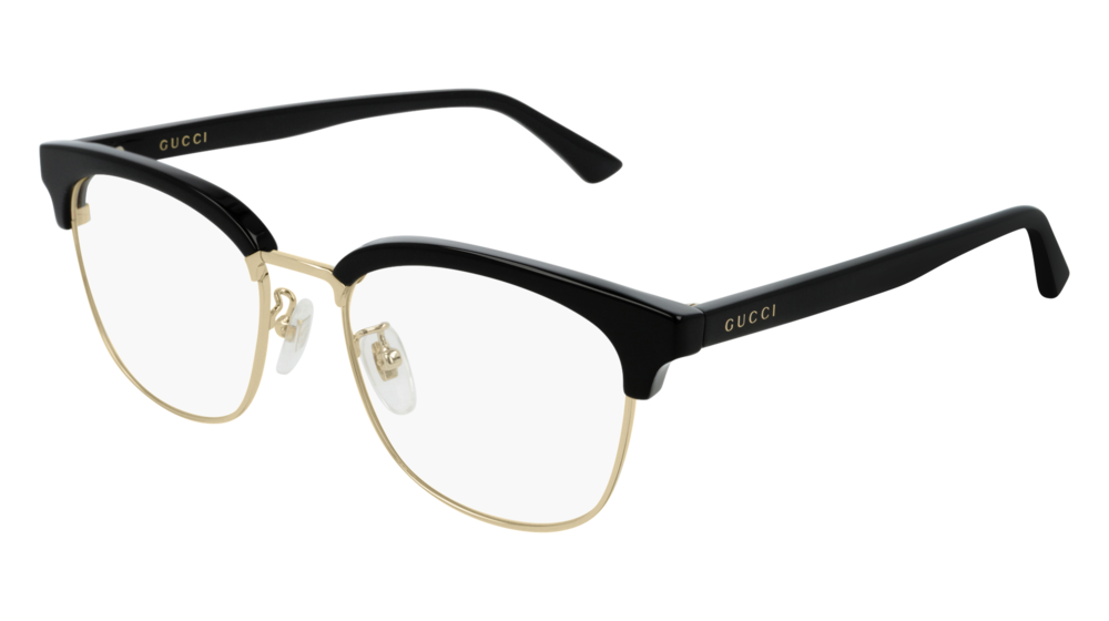 GUCCI GG0409OK RECTANGULAR / SQUARE Eyeglasses For UNISEX  GG0409OK-001 BLACK BLACK / TRANSPARENT GOLD 53-18-145