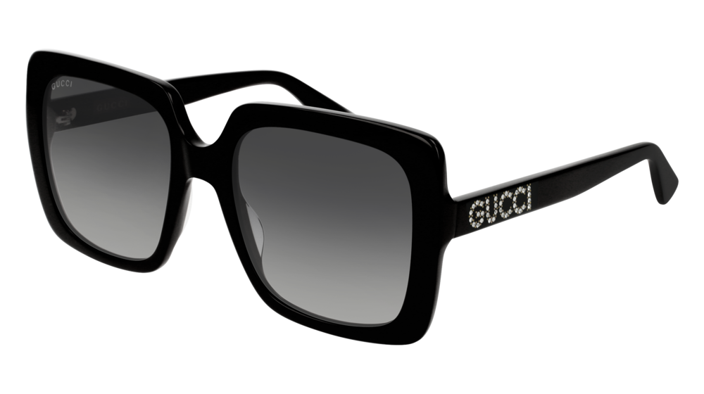 GUCCI GG0418S RECTANGULAR / SQUARE Sunglasses For Women  GG0418S-001 BLACK BLACK / GREY SHINY 54-20-140