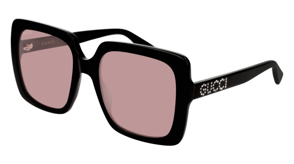 GUCCI GG0418S RECTANGULAR / SQUARE Sunglasses For Women  GG0418S-002 BLACK BLACK / PINK SHINY 54-20-140