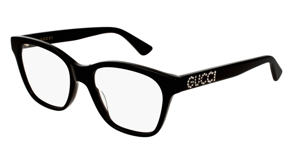 GUCCI GG0420O RECTANGULAR / SQUARE Eyeglasses For Women  GG0420O-001 BLACK BLACK / TRANSPARENT SHINY 52-18-140
