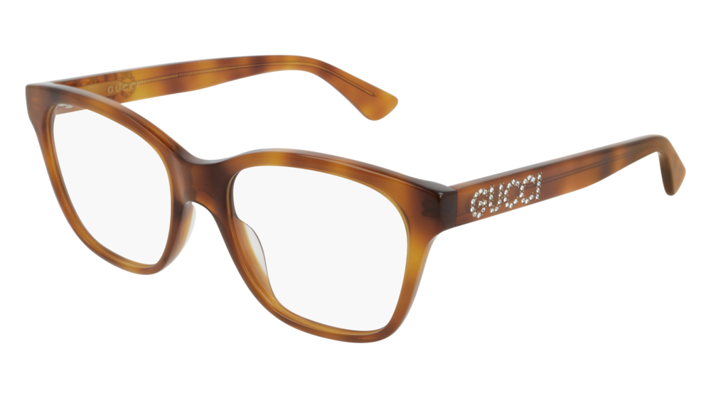 GUCCI GG0420O RECTANGULAR / SQUARE Eyeglasses For Women  GG0420O-004 HAVANA HAVANA / TRANSPARENT YELLOW 52-18-140