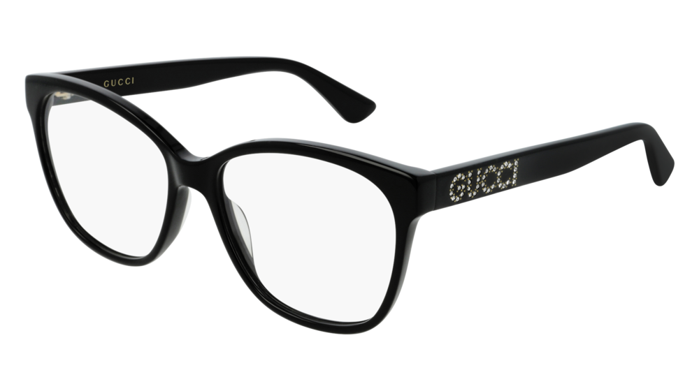 GUCCI GG0421O RECTANGULAR / SQUARE Eyeglasses For Women  GG0421O-001 BLACK BLACK / TRANSPARENT SHINY 55-16-140