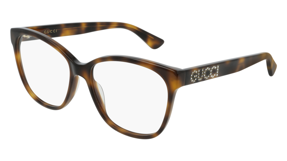 GUCCI GG0421O RECTANGULAR / SQUARE Eyeglasses For Women  GG0421O-002 HAVANA HAVANA / TRANSPARENT SHINY 55-16-140
