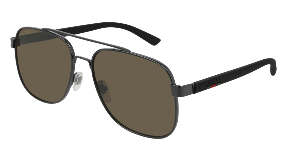 GUCCI GG0422S AVIATOR Sunglasses For Men  GG0422S-002 RUTHENIUM BLACK / GREY SHINY 60-17-140