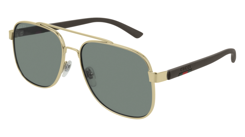 GUCCI GG0422S AVIATOR Sunglasses For Men  GG0422S-005 GOLD BROWN / GREEN SHINY 60-17-140