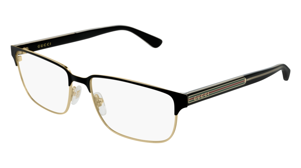 GUCCI GG0383O RECTANGULAR / SQUARE Eyeglasses For Men  GG0383O-004 BLACK BLACK / TRANSPARENT GOLD 58-17-145