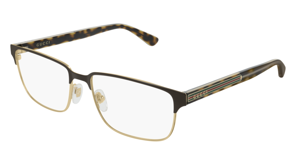 GUCCI GG0383O RECTANGULAR / SQUARE Eyeglasses For Men  GG0383O-005 BROWN HAVANA / TRANSPARENT GOLD 58-17-145