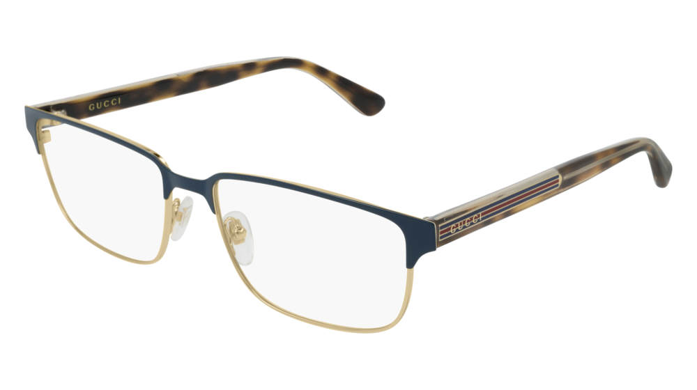 GUCCI GG0383O RECTANGULAR / SQUARE Eyeglasses For Men  GG0383O-006 BLUE HAVANA / TRANSPARENT GOLD 58-17-145