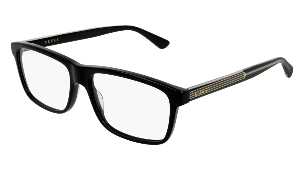 GUCCI GG0384O RECTANGULAR / SQUARE Eyeglasses For Men  GG0384O-004 BLACK BLACK / TRANSPARENT SHINY 57-16-145