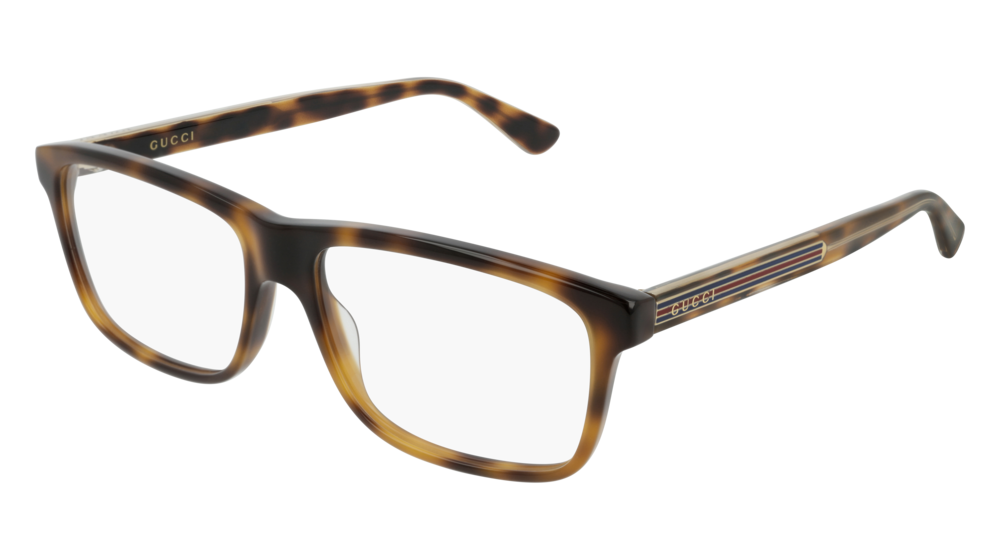 GUCCI GG0384O RECTANGULAR / SQUARE Eyeglasses For Men  GG0384O-006 HAVANA HAVANA / TRANSPARENT SHINY 57-16-145