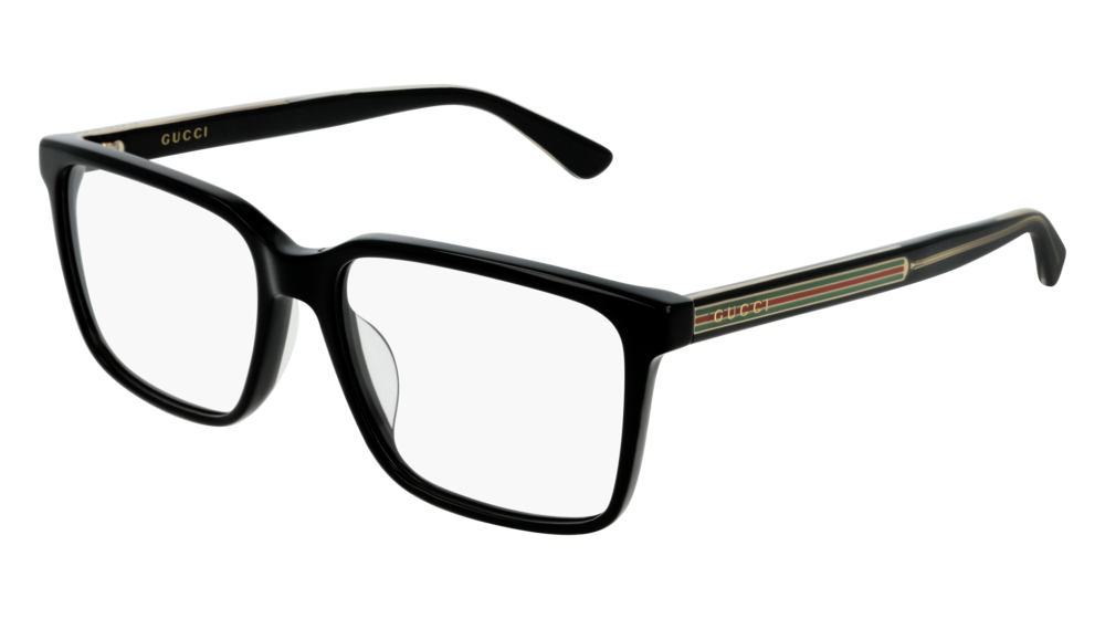 GUCCI GG0385OA RECTANGULAR / SQUARE Eyeglasses For Men  GG0385OA-001 BLACK BLACK / TRANSPARENT SHINY 55-16-145