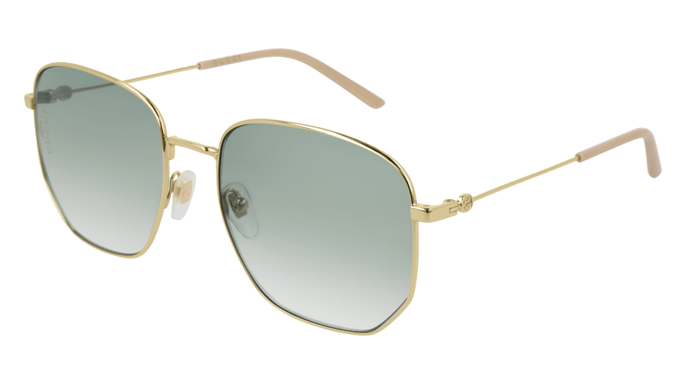 GUCCI GG0396S RECTANGULAR / SQUARE Sunglasses For Women  GG0396S-002 GOLD GOLD / GREEN SHINY 56-18-140