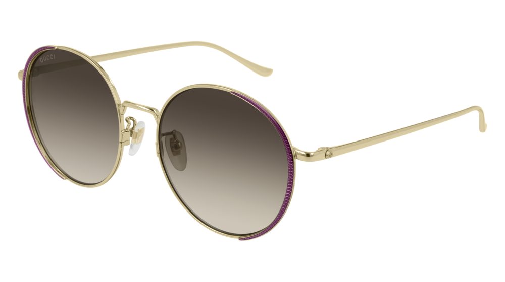 GUCCI GG0401SK ROUND / OVAL Sunglasses For Women  GG0401SK-001 GOLD GOLD / BROWN VIOLET 56-18-145