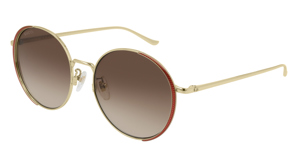 GUCCI GG0401SK ROUND / OVAL Sunglasses For Women  GG0401SK-002 GOLD GOLD / BROWN RED 56-18-145
