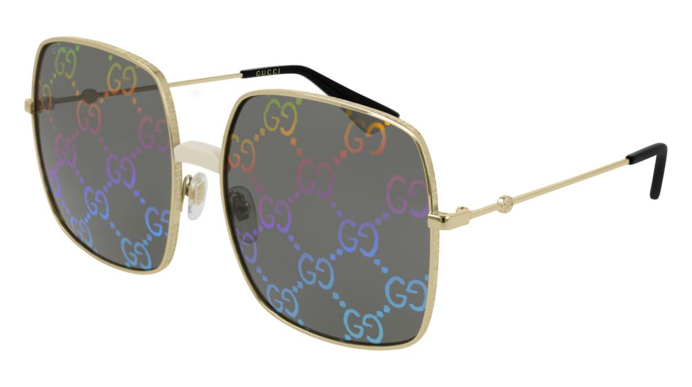 GUCCI GG0414S RECTANGULAR / SQUARE Sunglasses For Women  GG0414S-003 GOLD GOLD / MULTICOLOR IVORY 60-17-140