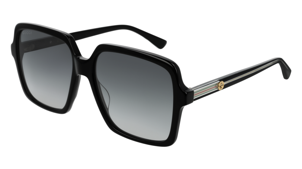 GUCCI GG0375S RECTANGULAR / SQUARE Sunglasses For Women  GG0375S-001 BLACK BLACK / GREY SHINY 56-16-140