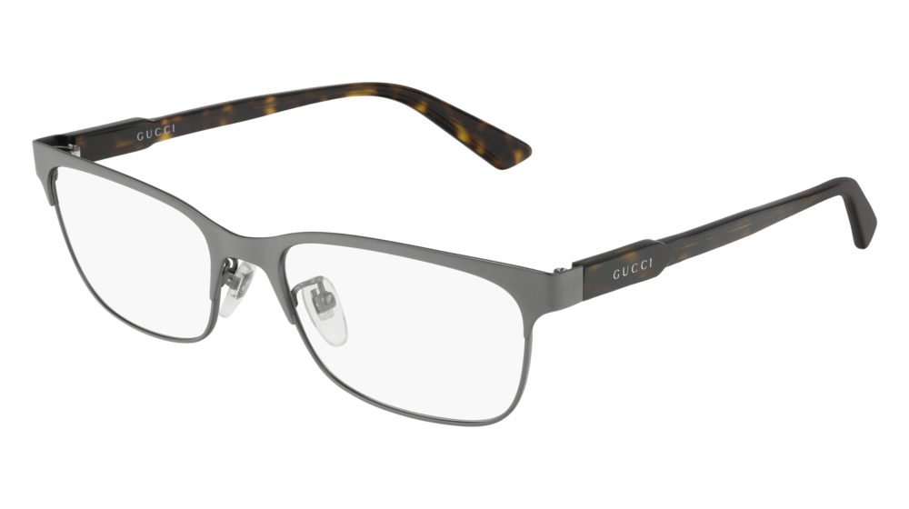 GUCCI GG0494OJ RECTANGULAR / SQUARE Eyeglasses For UNISEX  GG0494OJ-002 RUTHENIUM HAVANA / TRANSPARENT SHINY 56-18-150