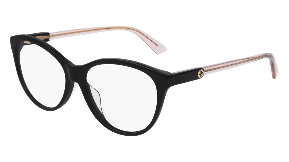 GUCCI GG0486OA ROUND / OVAL Eyeglasses For Women  GG0486OA-004 BLACK BLACK / TRANSPARENT SHINY 55-15-150