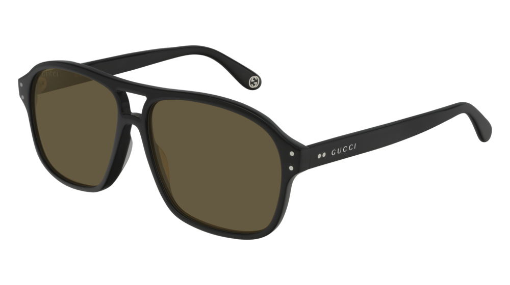 GUCCI GG0475S RECTANGULAR / SQUARE Sunglasses For Men  GG0475S-001 BLACK BLACK / BROWN SHINY 58-14-150