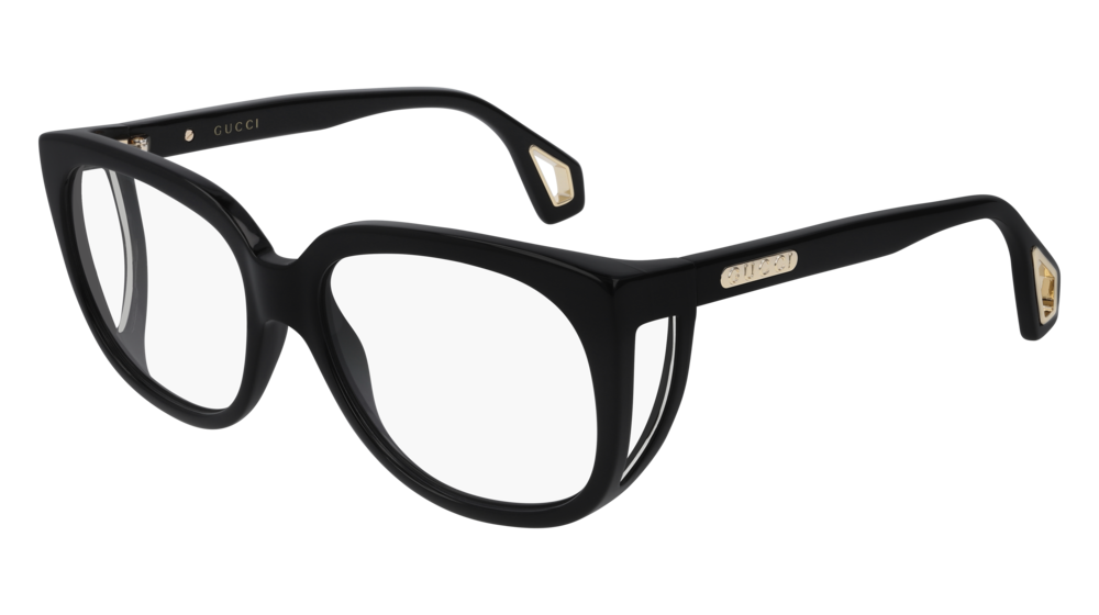 GUCCI GG0470O RECTANGULAR / SQUARE Eyeglasses For Women  GG0470O-001 BLACK BLACK / TRANSPARENT SHINY 56-17-140