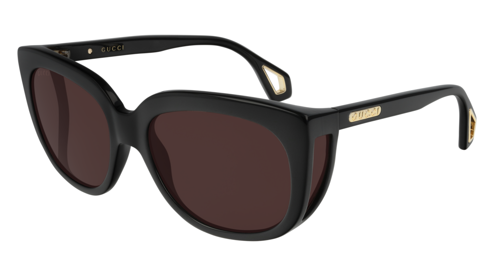 GUCCI GG0468S RECTANGULAR / SQUARE Sunglasses For Women  GG0468S-001 BLACK BLACK / BROWN SHINY 57-19-140