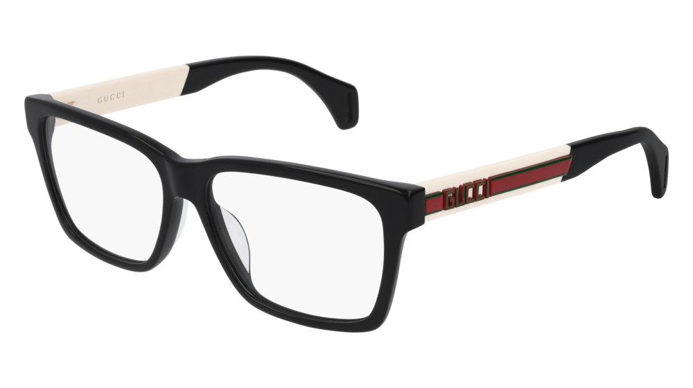 GUCCI GG0466OA RECTANGULAR / SQUARE Eyeglasses For Men  GG0466OA-001 BLACK WHITE / TRANSPARENT SHINY 56-15-150