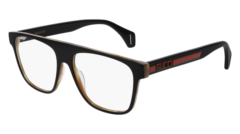 GUCCI GG0465O RECTANGULAR / SQUARE Eyeglasses For Men  GG0465O-002 BLACK BLACK / TRANSPARENT HAVANA 55-16-150