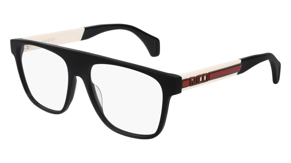 GUCCI GG0465O RECTANGULAR / SQUARE Eyeglasses For Men  GG0465O-001 BLACK IVORY / TRANSPARENT SHINY 55-16-150