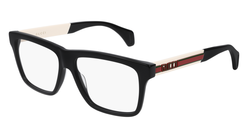 GUCCI GG0464O RECTANGULAR / SQUARE Eyeglasses For Men  GG0464O-005 BLACK IVORY / TRANSPARENT SHINY 56-15-150