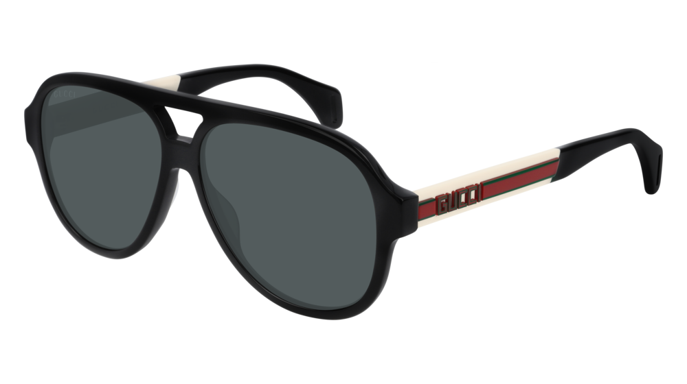 GUCCI GG0463S AVIATOR Sunglasses For Men  GG0463S-002 BLACK WHITE / GREY SHINY 58-13-150