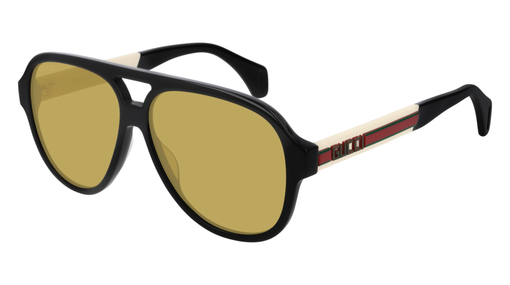GUCCI GG0463S AVIATOR Sunglasses For Men  GG0463S-001 BLACK WHITE / YELLOW SHINY 58-13-150