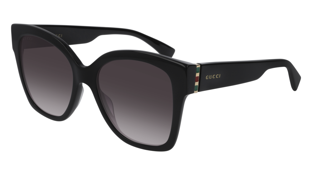 GUCCI GG0459S RECTANGULAR / SQUARE Sunglasses For Women  GG0459S-001 BLACK GOLD / GREY SHINY 54-19-145