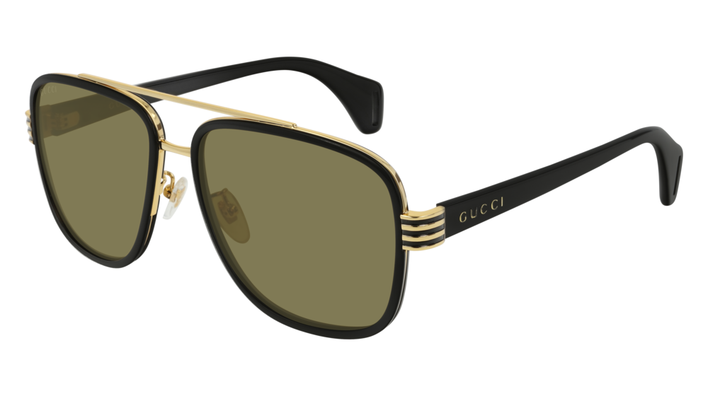 GUCCI GG0448S AVIATOR Sunglasses For Men  GG0448S-002 BLACK BLACK / BROWN SHINY 58-16-145