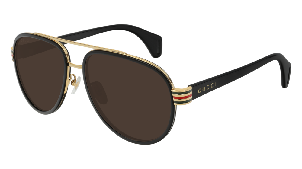 GUCCI GG0447S AVIATOR Sunglasses For Men  GG0447S-003 BLACK BLACK / BROWN SHINY 58-17-145