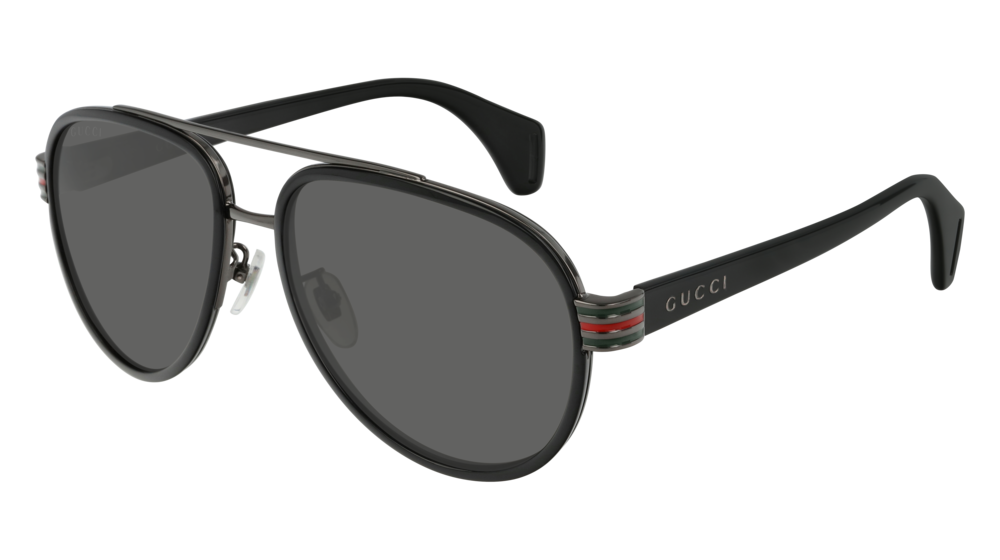 GUCCI GG0447S AVIATOR Sunglasses For Men  GG0447S-001 BLACK BLACK / GREY SHINY 58-17-145