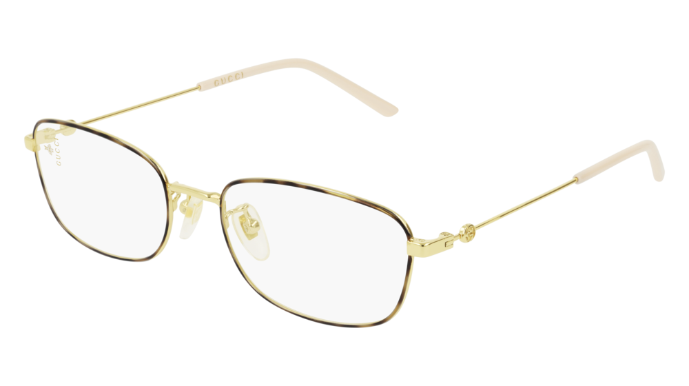GUCCI GG0444O RECTANGULAR / SQUARE Eyeglasses For Women  GG0444O-006 GOLD GOLD / TRANSPARENT HAVANA 53-18-140
