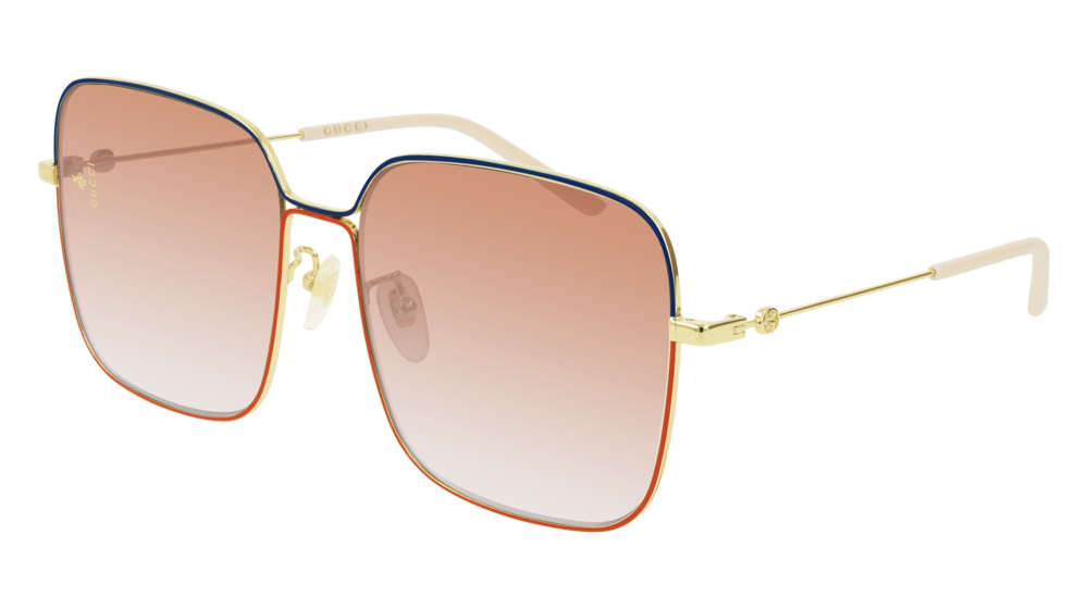 GUCCI GG0443S RECTANGULAR / SQUARE Sunglasses For Women  GG0443S-005 GOLD GOLD / ORANGE BLUE 60-17-140