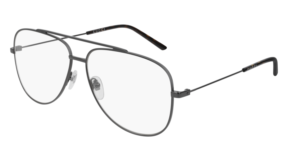 GUCCI GG0442O AVIATOR Eyeglasses For Men  GG0442O-001 RUTHENIUM RUTHENIUM / TRANSPARENT SHINY 60-13-145